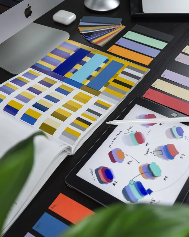 Bold brand identity design with colour palette and typography system